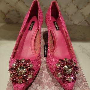 Dolce & Gabbana  crystal embellished lace pumps pink